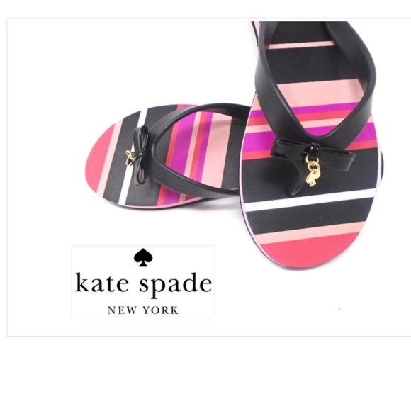 kate spade Shoes - Kate Spade Black Stripe Flip Flops 7
